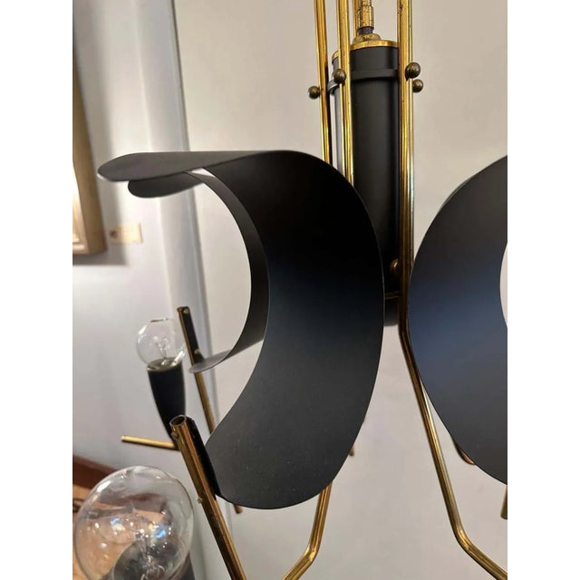 Metal Vintage Italian 5-Light Black Metal & Brass Chandelier For Sale - Image 7 of 13