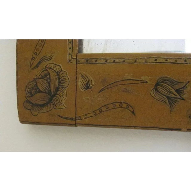 Mustard Vintage Italian Painted and Ink Decorated Narrow Mirror Mustard Color For Sale - Image 8 of 10