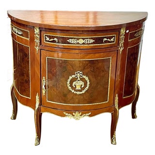 French-Style Demilune Sideboard – Premium Hardwood With Intricate Gold Leaf Details For Sale