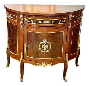 French-Style Demilune Sideboard – Premium Hardwood With Intricate Gold Leaf Details