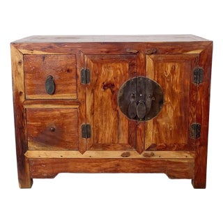 Antique Chinese Provincial Elmwood Cabinet With Iron Hardware For Sale