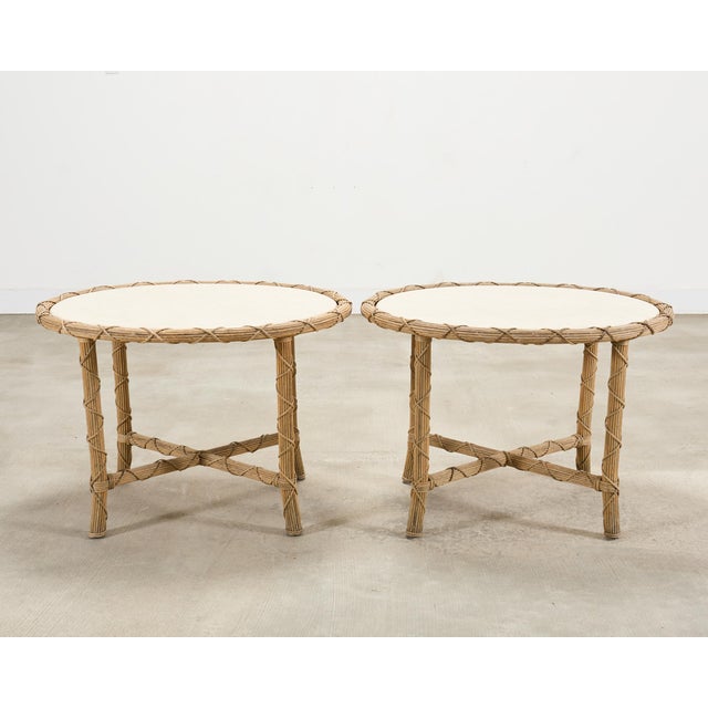 Pair of Danny Ho Fong Organic Modern Rattan Marble Tables For Sale - Image 18 of 18