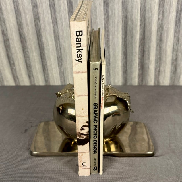 Silver Pair of Late 20th Century Chrome Plated Apple Bookends For Sale - Image 8 of 10