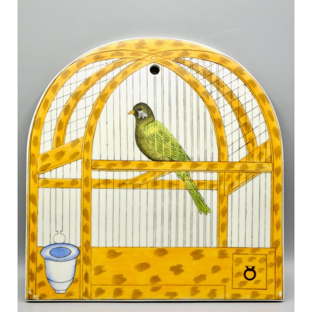 Trompe l'Oeil Delft Polychrome Tile Hanging Birdcage Wall Plaque For Sale - Image 10 of 11