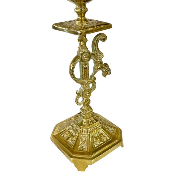 Pair Antique Late 19th Century French Brass Candlesticks With Curled Dragon For Sale - Image 14 of 17