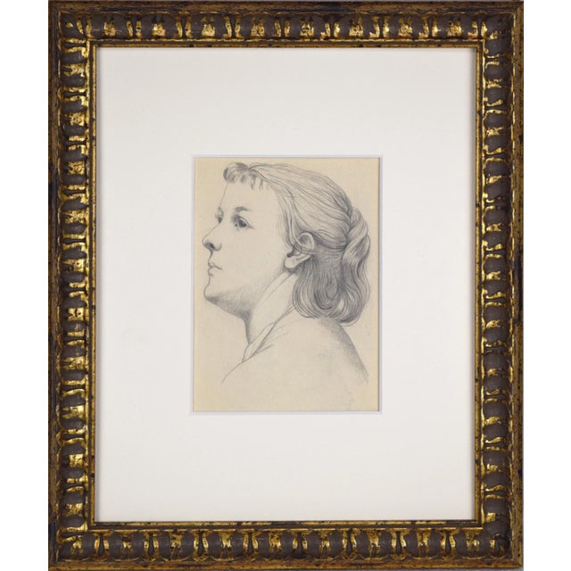 19th Century Classical Graphite Portrait Drawing of a Woman For Sale
