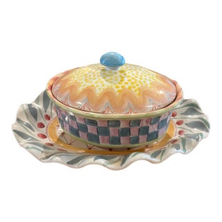 Vintage McKenzie Childs, Brighton, Pavilion Covered Casserole and Scalloped Platter, Three-Piece Set For Sale