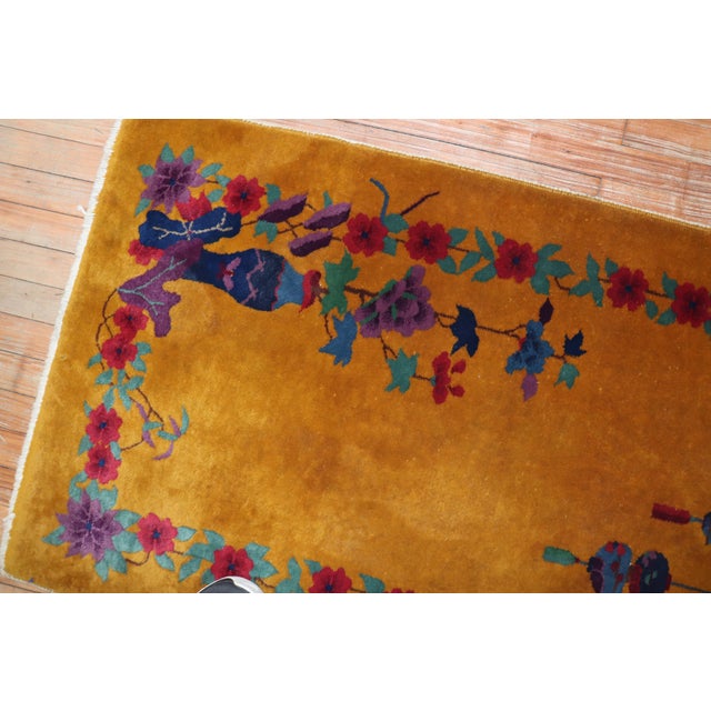 1930s Goldenrod Art Deco Chinese Scatter Size Rug For Sale In New York - Image 6 of 6