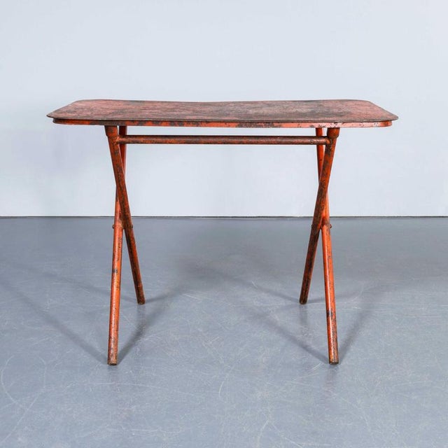 Heavy Duty Folding Red Metal Dining Table, 1970s For Sale - Image 10 of 13