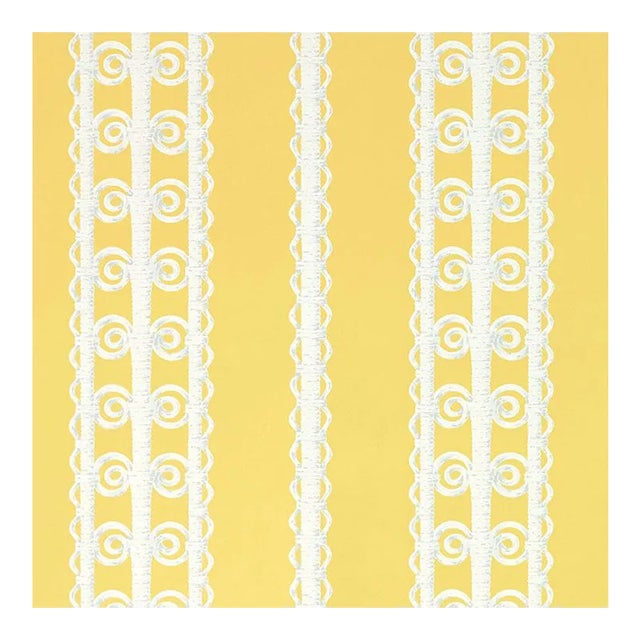 Sample - Schumacher X Celerie Kemble Wicker Stripe Wallpaper in Lemon Blossom For Sale