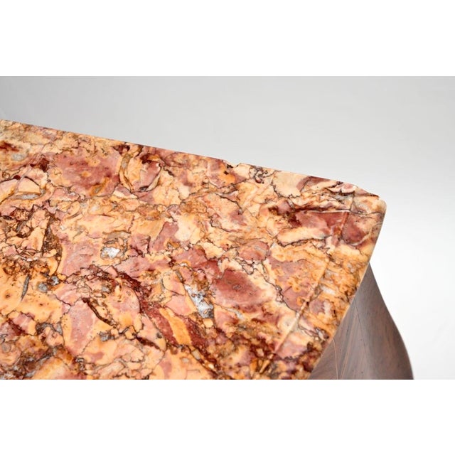 Gold Antique French Inlaid Parquetry Marble Top Bedside Chests, 1900, Set of 2 For Sale - Image 8 of 11