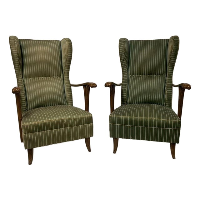 Mid 20th Century Pair of Wingback Chairs Attributed to Paolo Buffa For Sale