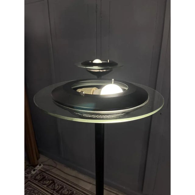Black Lacquered Metal & Glass Lamps, 1980s, Set of 2 For Sale - Image 4 of 7