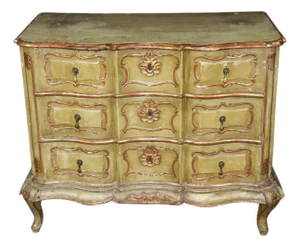 18th C. Italian Venetian Paint Decorated 3 Drawer Commode