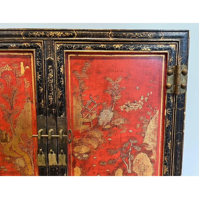 1940s Lacquered Wood Cabinet with Chinese Seenes For Sale - Image 9 of 12