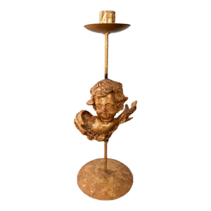 Vintage Hollywood Regency Style Gilt Cherub Taper Candle Holder
