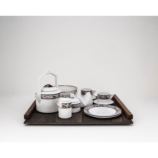 Art Deco Cantana Najade Tête-À-Tête for Two on Wooden Tray from Fürstenberg and Alessi, 1980s, Set of 14 For Sale - Image 11 of 17