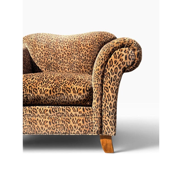 Oversized Leopard Print Club Lounge Chair | Rolled Arms & Camelback Crest | Includes Bolster Pillow For Sale - Image 6 of 16