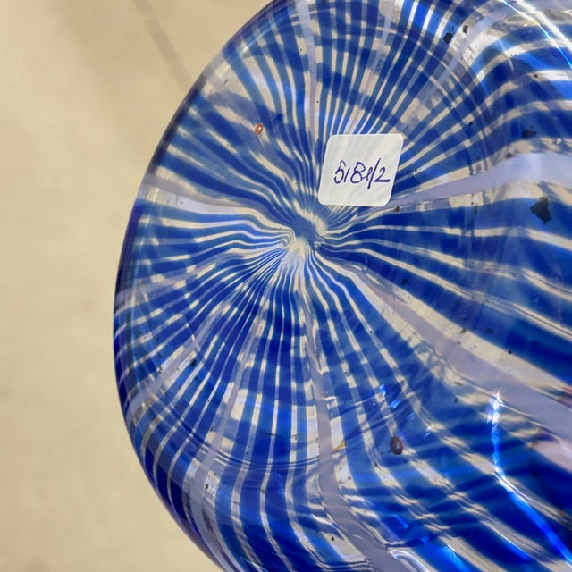 1950s Mid-Century Blue and Milk Murano Glass Vase with Canes or Filigree from Venini, 1950s For Sale - Image 5 of 11