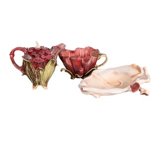 Bonnie Seeman Signed Surrealist Porcelain Ceramic Teapot and Cup Set with Tray - 3 Pieces For Sale