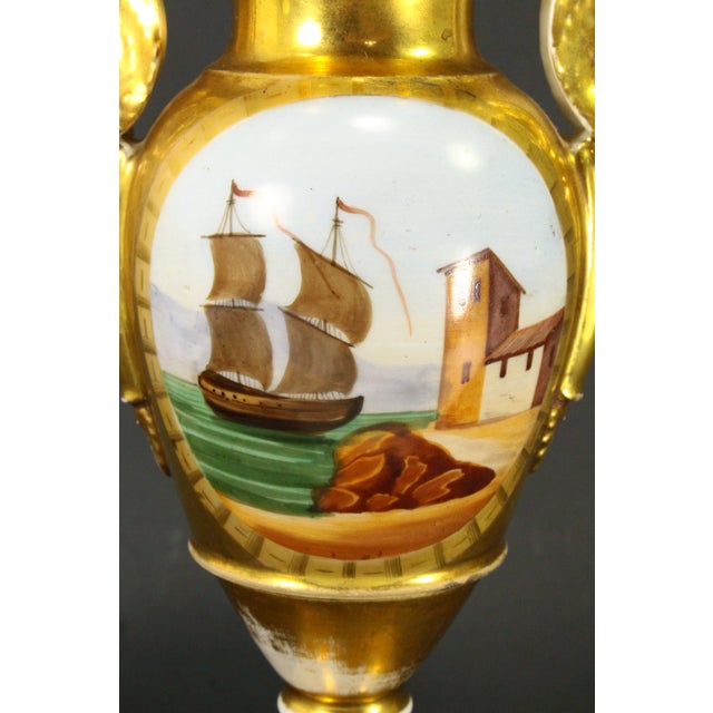 Early 19th C. Empire Old Paris Porcelain Fire Gilt & Painted Vases, a Pair For Sale - Image 13 of 18