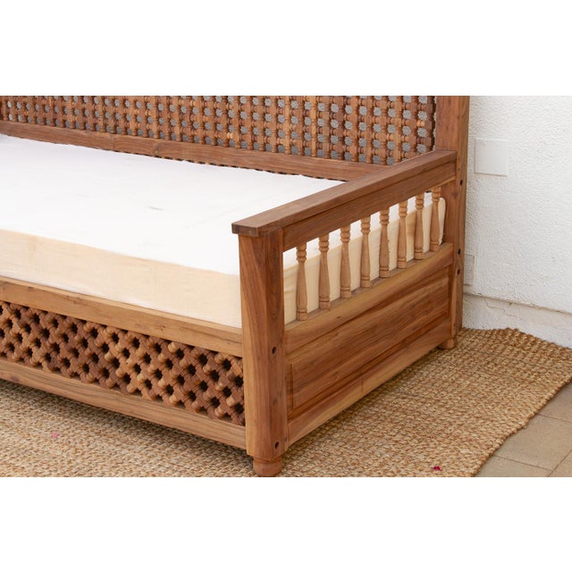 Artisanal 84" Reclaimed Teak Mousharabi Sofa For Sale - Image 4 of 9