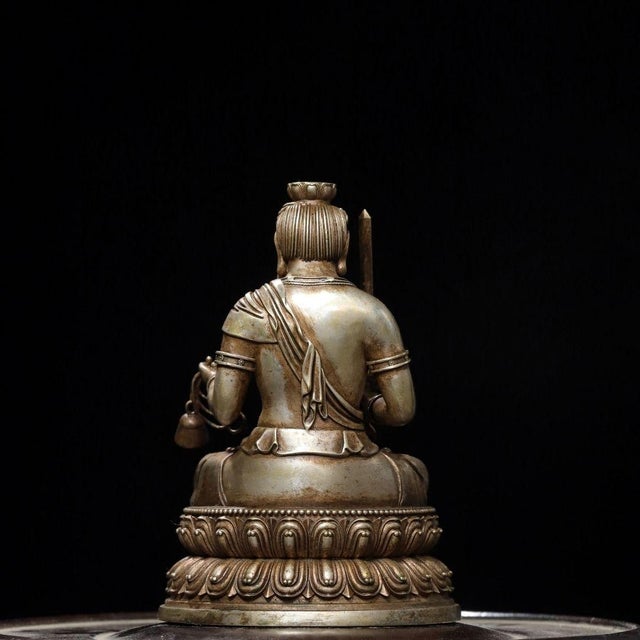 Vintage Silver-Plated Bronze Acala Statue Buddhist Fudo Myoo Sculpture 3.9" For Sale - Image 4 of 9