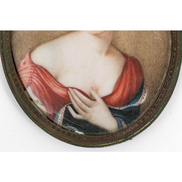 Late 19th Century Pair of Antique Hand-Painted Miniature Portraits After Masters For Sale - Image 5 of 6