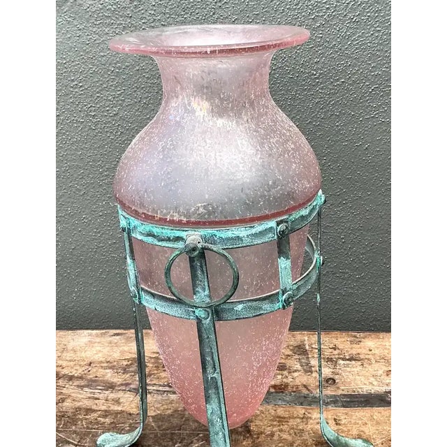 Verdigris Vintage Patinated Metal Frame Glass Vase For Sale - Image 8 of 12