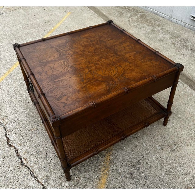 Wood MCM Drexel Heritage Grand Tour Bamboo-Motif Side Table For Sale - Image 7 of 12