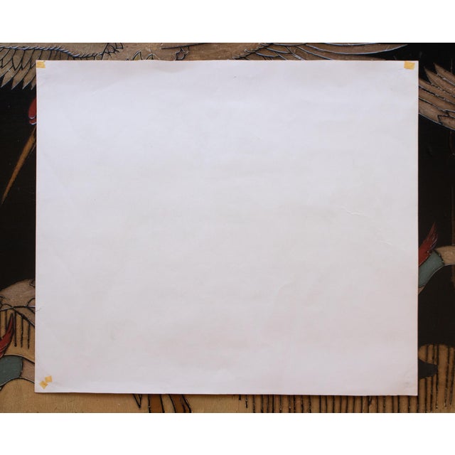 Pink Large Showa Era Japanese Monochrome Print, Landscape With a House and Sakura For Sale - Image 8 of 9