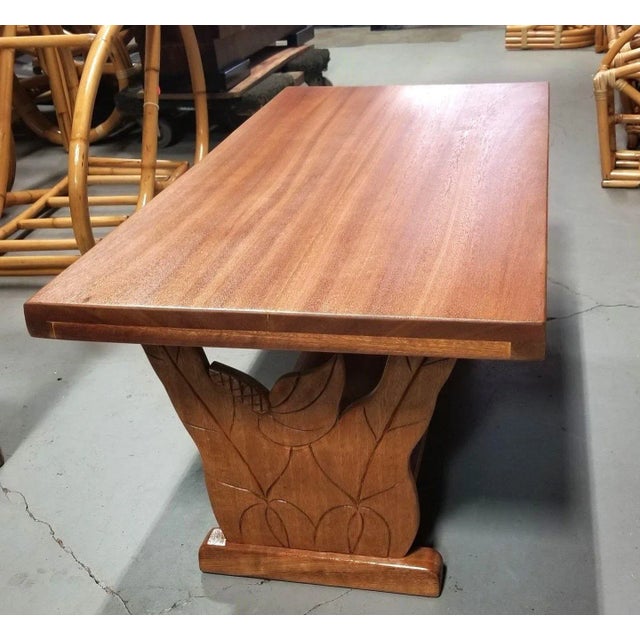 1950s Restored Hand Carved Calla Lily Koa Wood Side Table Set of 3 For Sale - Image 9 of 11