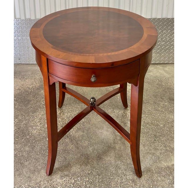 Wood Bombay Company Mahogany Round Accent Table With Flip Out Drawers For Sale - Image 7 of 8