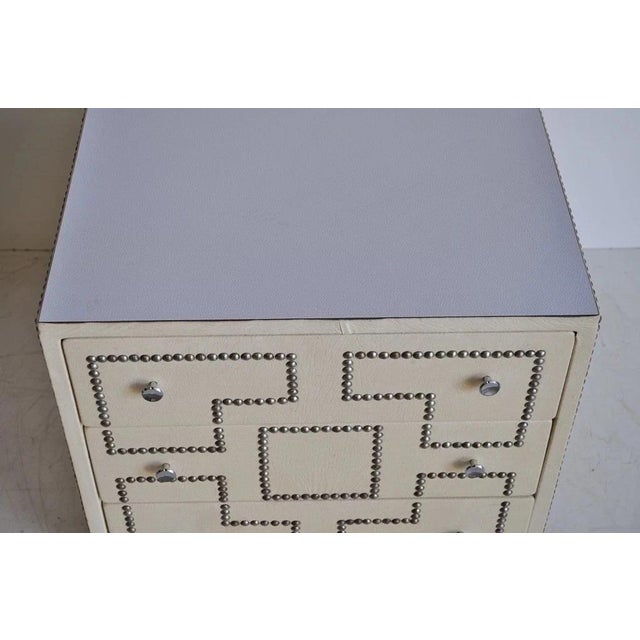 Vintage Hollywood Regency Studded Faux Leather Nightstand Table Campaign Chest For Sale In Philadelphia - Image 6 of 11