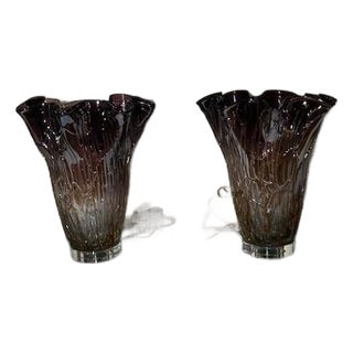 Contemporary Bradburn Art Glass Hurricane Table Lamps - a Pair For Sale