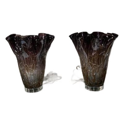 Contemporary Bradburn Art Glass Hurricane Table Lamps - a Pair For Sale