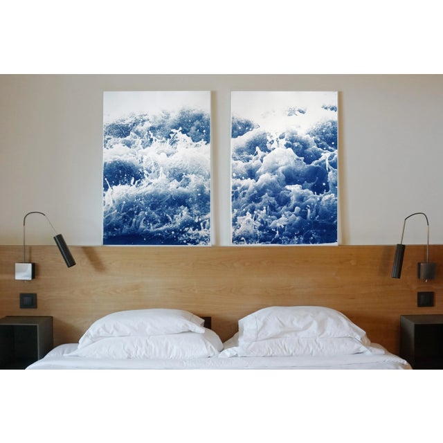 "Tempestuous Tidal in Blue" Contemporary Cyanotype Diptych by Kind of Cyan - a Pair For Sale In Miami - Image 6 of 10