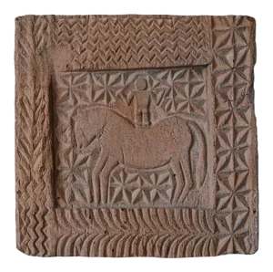 Mid-Century Evelyn Ackerman Style Relief Faux Wood Carving Wall Hanging of Primitive Man on Horse