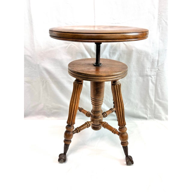 Antique Tonk Victorian Adjustable Piano Stool With Glass Ball Claw Feet For Sale - Image 9 of 11