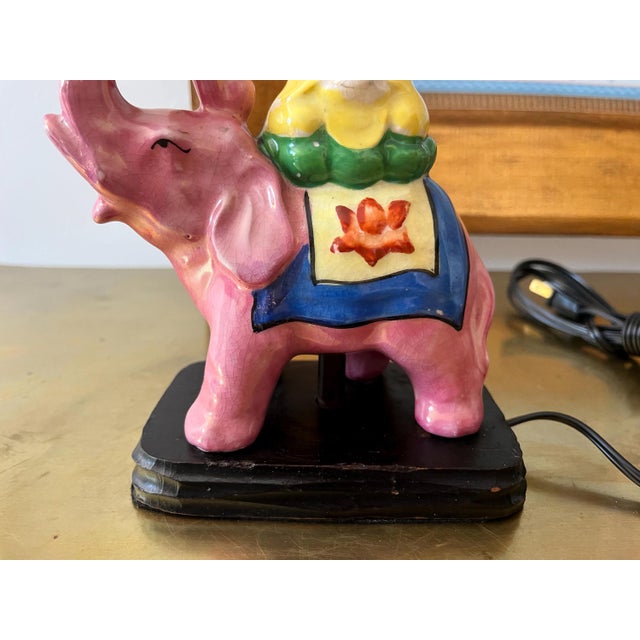 Wood Porcelain Elephant Lamp & Shade, C1940 For Sale - Image 7 of 18
