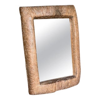Rustic Teak Wood Mirror With Age Related Patina & Markings Designed by Tiempo Furniture & Decor For Sale