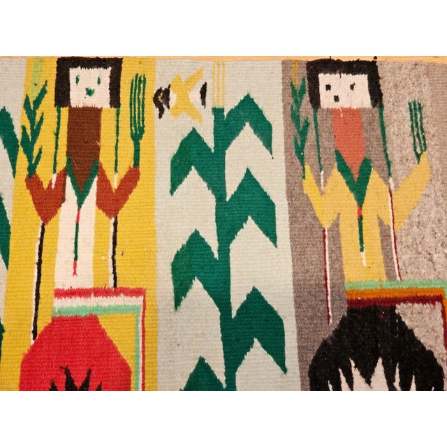 Vintage Native American Yei Rug, Handwoven Wool, Navajo Deity Pictorial Pattern, 20” X 26” For Sale In Chicago - Image 6 of 12