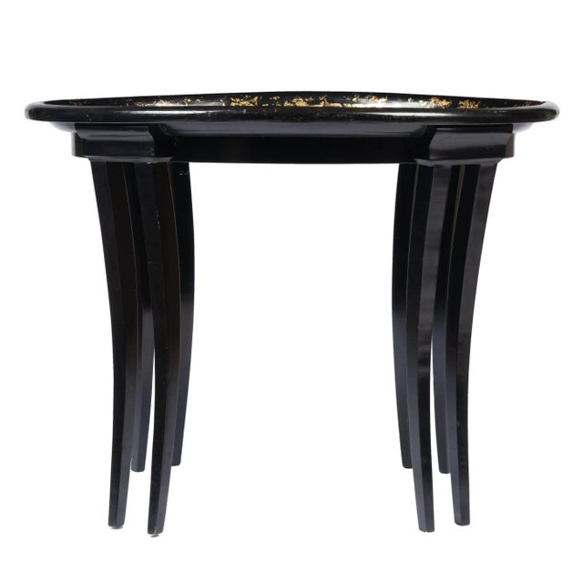 Wood English Oval Papier Mach Tea Tray Table on Custom Sabre Leg Stand, 1835 For Sale - Image 7 of 13