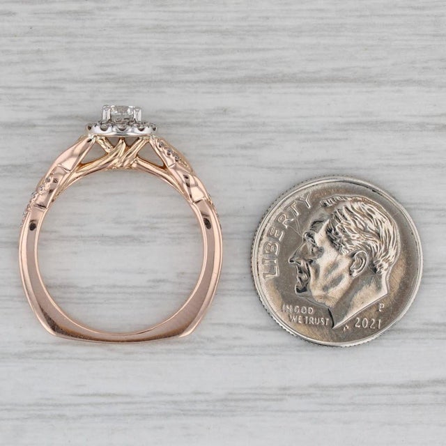 Rose 0.43ctw Round Diamond Halo Engagement Ring 14k Rose Gold Size 6.5 Vintage For Sale - Image 8 of 9