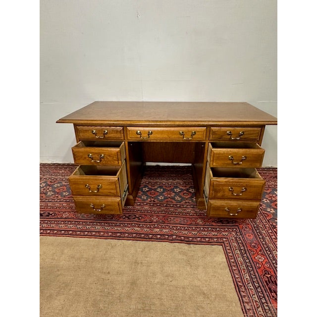 Traditional 1990s Vintage Oak Desk Flat Top For Sale - Image 3 of 9