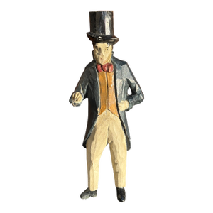 A Carved Gentleman - 19th C. Artisan Hand Hewn and Painted Wooden Figure