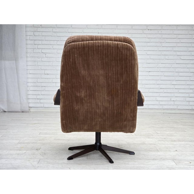 Brown Danish Swivel Armchair in Corduroy and Dark Beechwood, 1970s For Sale - Image 8 of 16