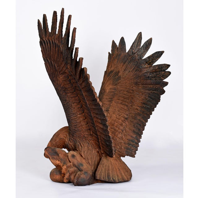 American Monumental Hand-Carved Redwood Eagle With Serpent, American Folk Art, 1960's For Sale - Image 3 of 10