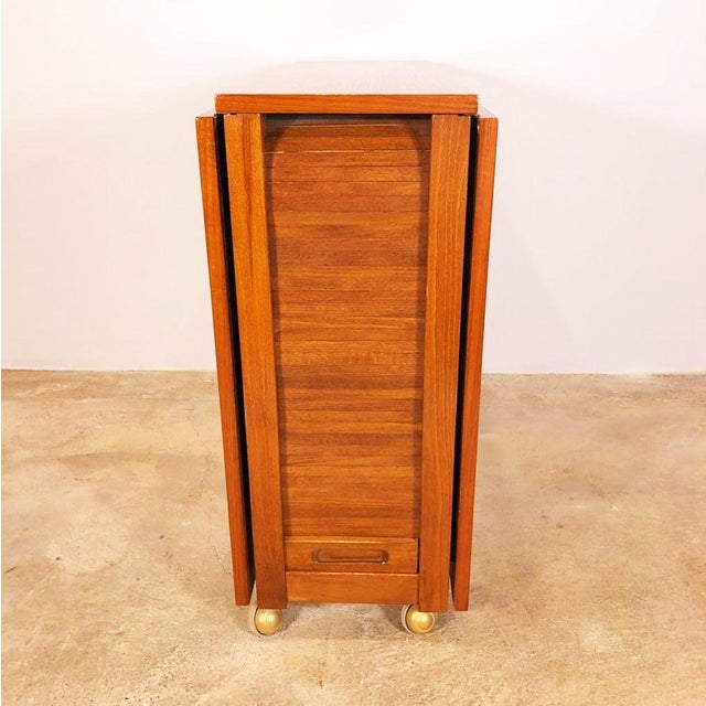 Mid Century Modern Teak Gatefold Hideaway Folding Table With Chairs Set