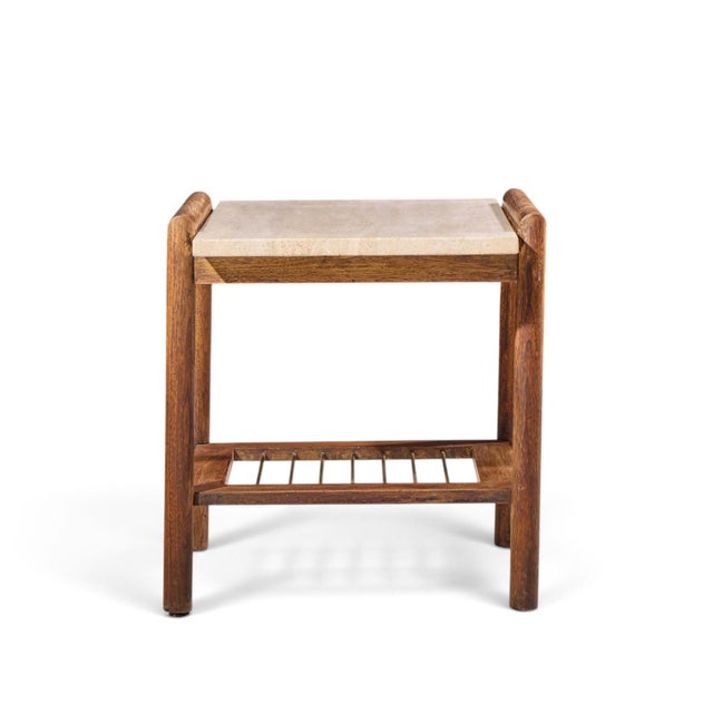 Dux Style Mid Century Travertine and Oak Side End Tables - Pair | Chairish